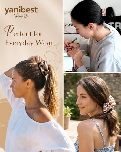 YANIBEST Satin Hair Scrunchies & Ties 8 Pack - Gentle, Frizz-Reducing Hair Accessories