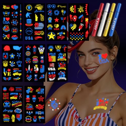 UV Glow Tattoo Markers with 9 Stencils - 4 Color Body Paint Pens