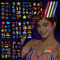 UV Glow Tattoo Markers with 9 Stencils - 4 Color Body Paint Pens