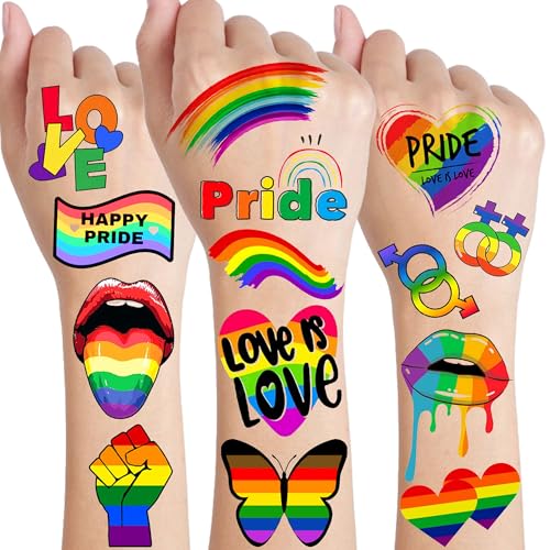 136+ PCS Gay Pride Temporary Tattoos - Rainbow LGBTQ Face Stickers