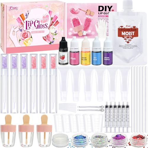 Jcoos DIY Lip Gloss Making Kit, DIY Lip Glosses Set to Make Your Own Lip Stick, Fun Craft Makeup Lipglosses, All-Inclusive Moisturizing Handmade Lip Glaze Supplies Set for Beginner Women Girls