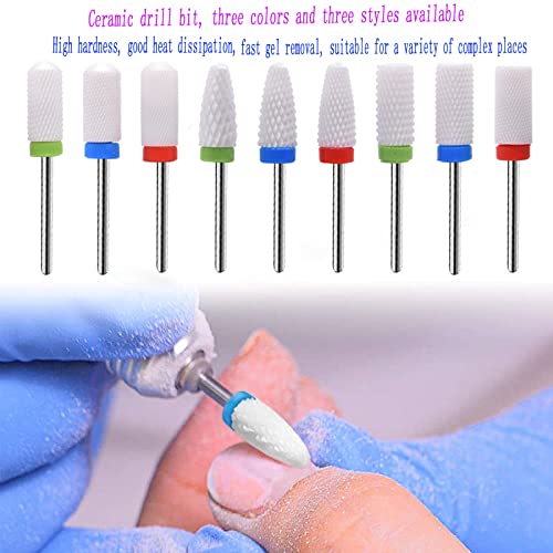 MIBICIRI 3 Pcs Ceramic Nail Drill Bits Set,3/32 Inch Acrylic Nail File Drill Bit,Manicure Pedicure Drill Bits,Grinding Head For Manicure Pedicure Cuticle Acrylic Gel Nail Polishing (Large Barrel Top)