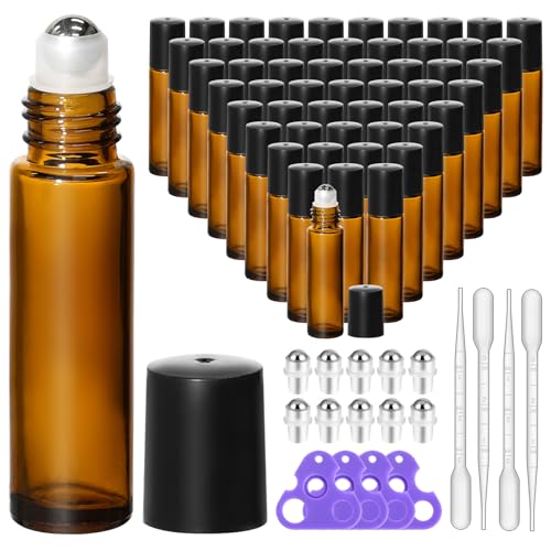 Amber Glass Roller Bottles 10ml, 54 Pack Essential Oils