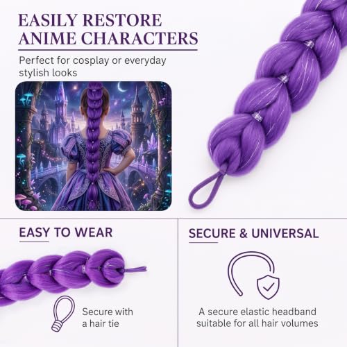 ZAVIDE Purple Synthetic Braids Hair Extensions 24 Inch Long Cosplay & Costume Hair