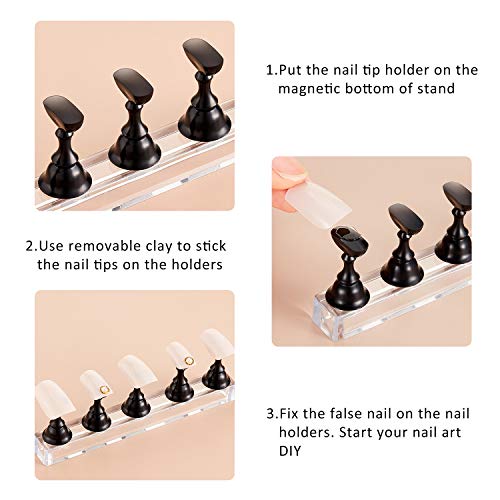 Blulu Magnetic Nail Stand Holder Set for Press-On Nails – 2 Pack, Black