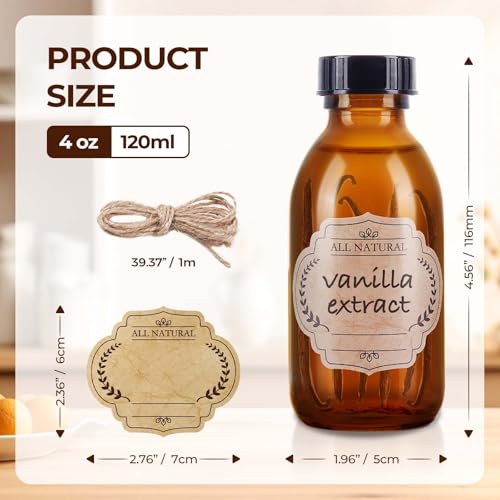 6 Pack 4 oz Amber Glass Bottles with Lids for Extracts & Oils