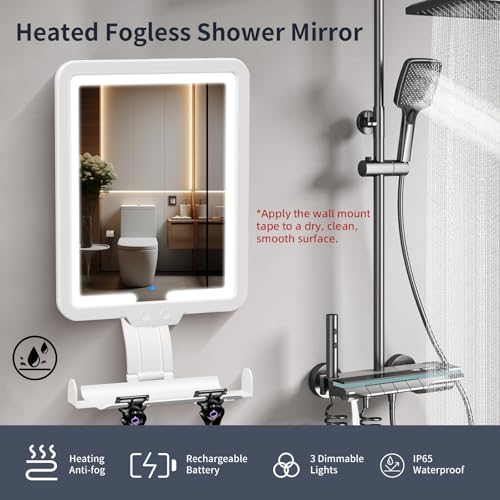 Heated Fogless Shower Mirror with Lights – 3-Color Dimming, 9.5x8 Inch