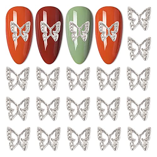 DANNEASY 100pcs 3d Butterfly Charms for Nails Silver Nail Charms Alloy Nail Jewels Nail Butterfly Design Nail Decoration for Acrylic Nails DIY Craft Nail Art Accessories