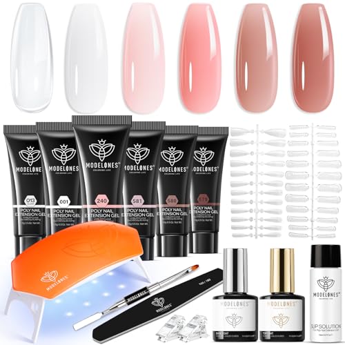 Modelones Poly Gel Nail Extension Kit with 8W Lamp - 6 Colors Starter Set