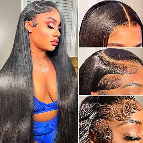 13x4 Lace Front Wigs Human Hair Pre Plucked with Baby Hair 180% Density Brazilian Straight Human Hair Wigs for Black Women 9A Glueless HD Lace Frontal Wigs (20inch, Natural Color)