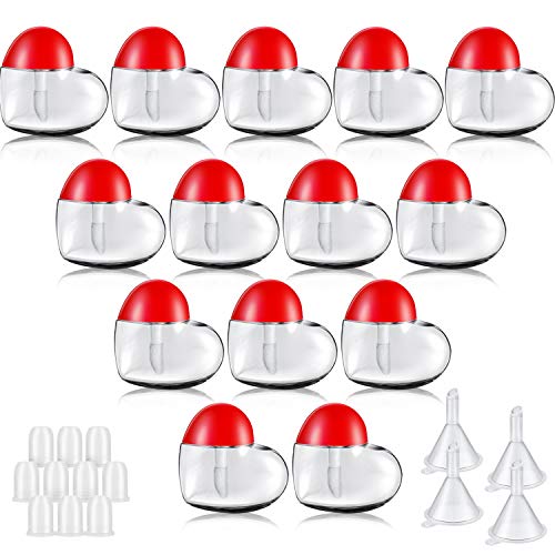 Boao 30 Pieces Valentine Heart Lip Gloss Tube Empty Funny Mini Plastic Lip Gloss Containers with 4 Pieces Plastic Funnels Valentine's Day Gifts for Women Girls DIY Cosmetics, 5 ml