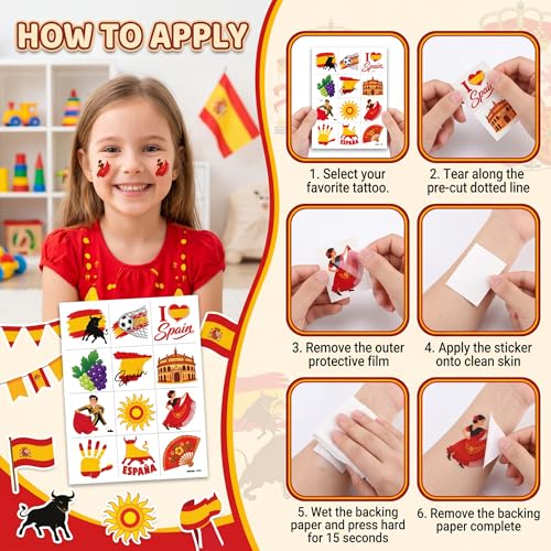 96 Spain Temporary Tattoos for Kids | Party Favors & Rewards