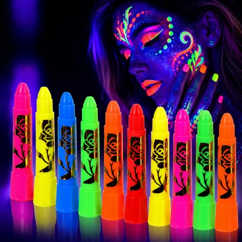 UV Neon Face & Body Paint Sticks – 10 Glow Colors