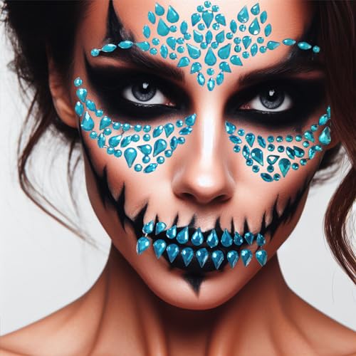 6 Sheets Halloween Face Gems Rhinestone Tattoo Stickers