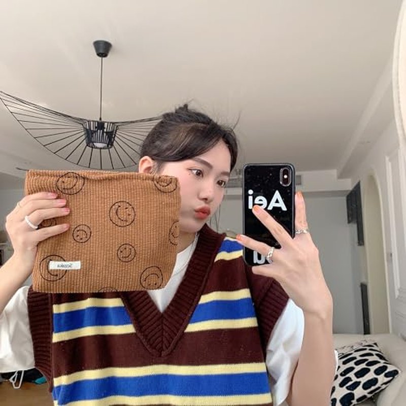 Corduroy Cosmetic Bag for Women - Makeup Organizer Pouch Brown