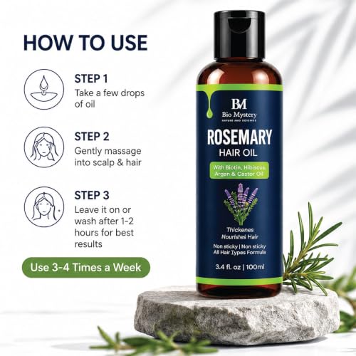 Bio Mystery Rosemary Oil for Hair Growth with Biotin & Argan - 3.5 Fl Oz