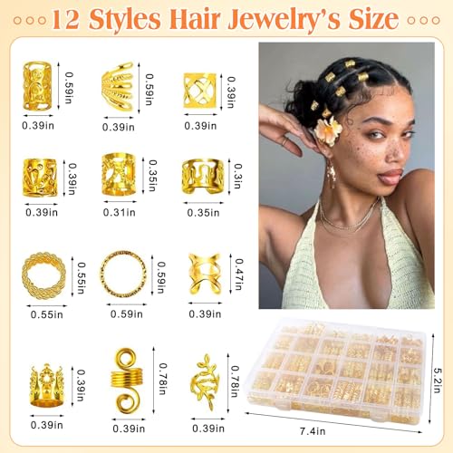 300 Pcs Gold Hair Cuffs Clips for Braids - 12 Styles