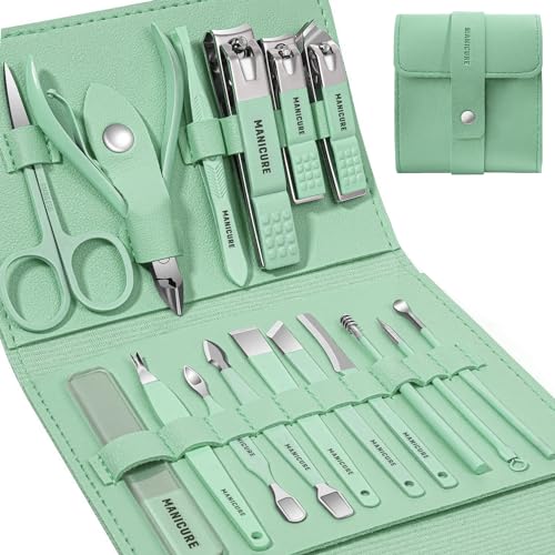 16-Piece Professional Manicure Set with Travel Case | Stainless Steel Nail Clippers