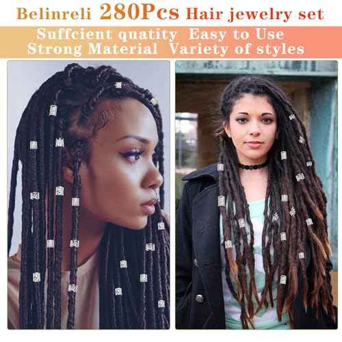 280 Pcs Hair Jewelry for Braids, Silver Loc Jewelry for Hair Dreadlocks Braid Clips Accessories Metal Hairs Rings for Braid Cuffs Braid Clips Decorations for Women Men