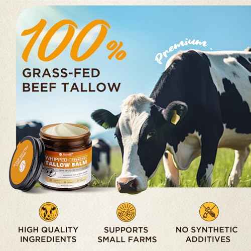 Grass-Fed Beef Tallow for Skin: Whipped Beef Tallow Face Body Moisturizer - All Natural Skincare Tallow Balm for Eczema and Dry Skin 4oz (Unscented)