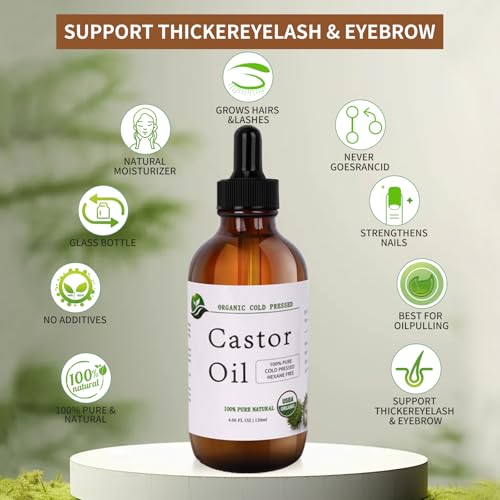 Organic Castor Oil - Cold Pressed & Unrefined - 4.23 fl. oz