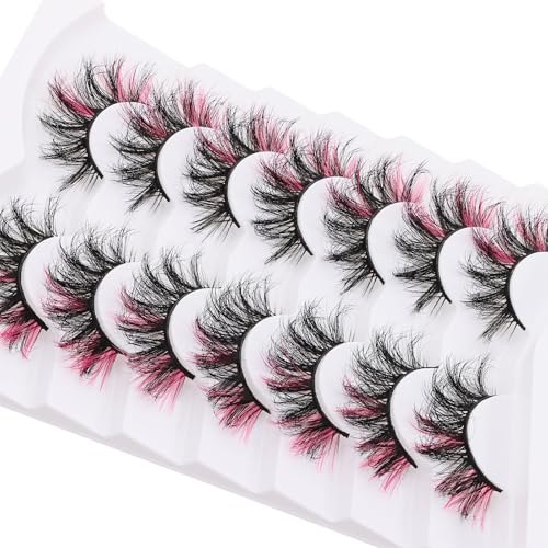 7 Pairs Dramatic Pink False Eyelashes with Fluffy Volume