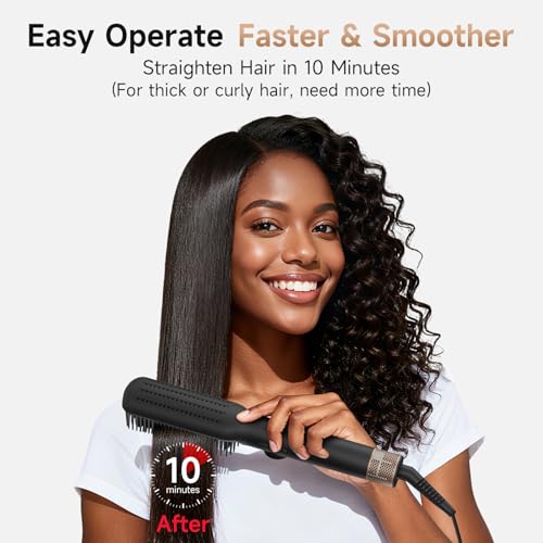 FLYZEMAA Hair Straightener Brush - Portable Ceramic Ion Styling Tool