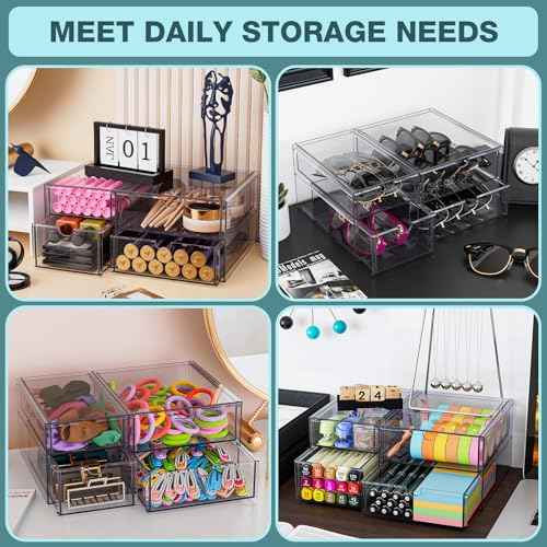 Noverlife Acrylic Hair Accessories Organizer with 4 Drawers, Clear Storage Drawers for Organizing Hair Ties/Jewelry/Sunglass, Stylish Make up Organizer Display & Office Bathroom Desktop Storage Case
