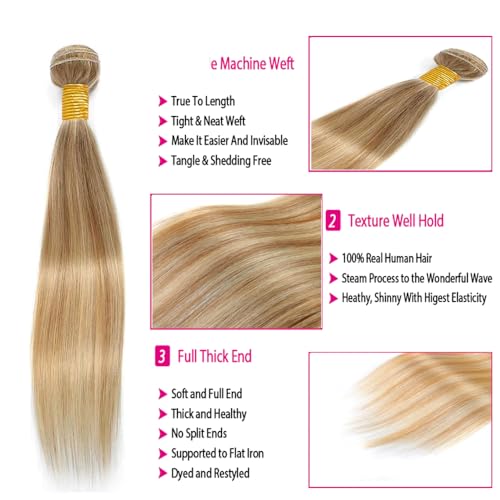 Honey Blonde Straight Human Hair Bundles 8-12 inch