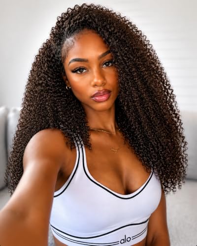 Chocolate Brown Kinky Curly Half Wig - 200% Density, 14 Inch
