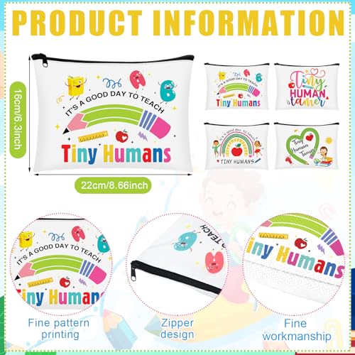 Kacctyen 16 Pcs Tiny Humans Teacher Appreciation Gifts Include Makeup Cosmetic Bag Keychain It's a Good Day to Teach Tiny Human Survival Kit for Babysitter Daycare Preschool Kindergarten Teacher