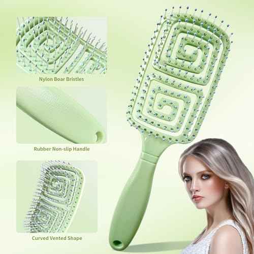 11PCS Hair Brush Set, Round Brush and Paddle Hair Brush Great on Wet Long Thick Hair, Detangling Brush and Spray Bottle for Wavy Curly Hair Green