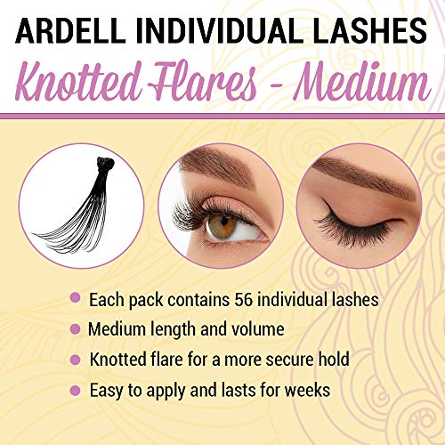 Andrea Individual Lashes Knotted Flares - Medium, Black, Lightweight DIY Lash Clusters, Natural Look Eyelash Extension, 4 Pack
