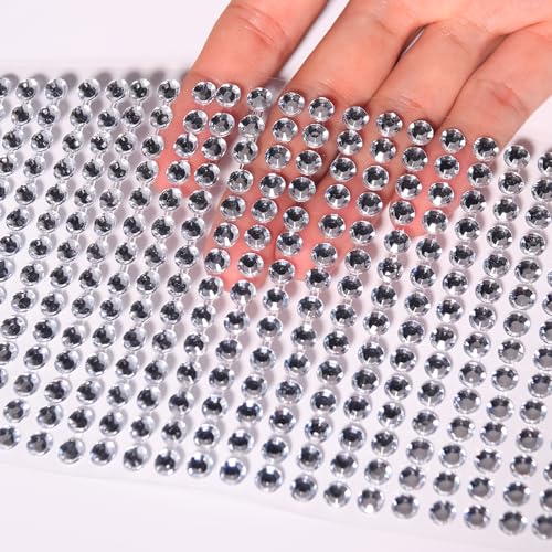 3555PCS Rhinestone Stickers for Crafts, Self Adhesive Gem Stickers 3/4/5/6/8 MM Face Jewels Stick on Bling Pearls for Face Eye Nail Hair Body Makeup Crafts DIY Scrapbooking Embellishments (Aqua Blue)