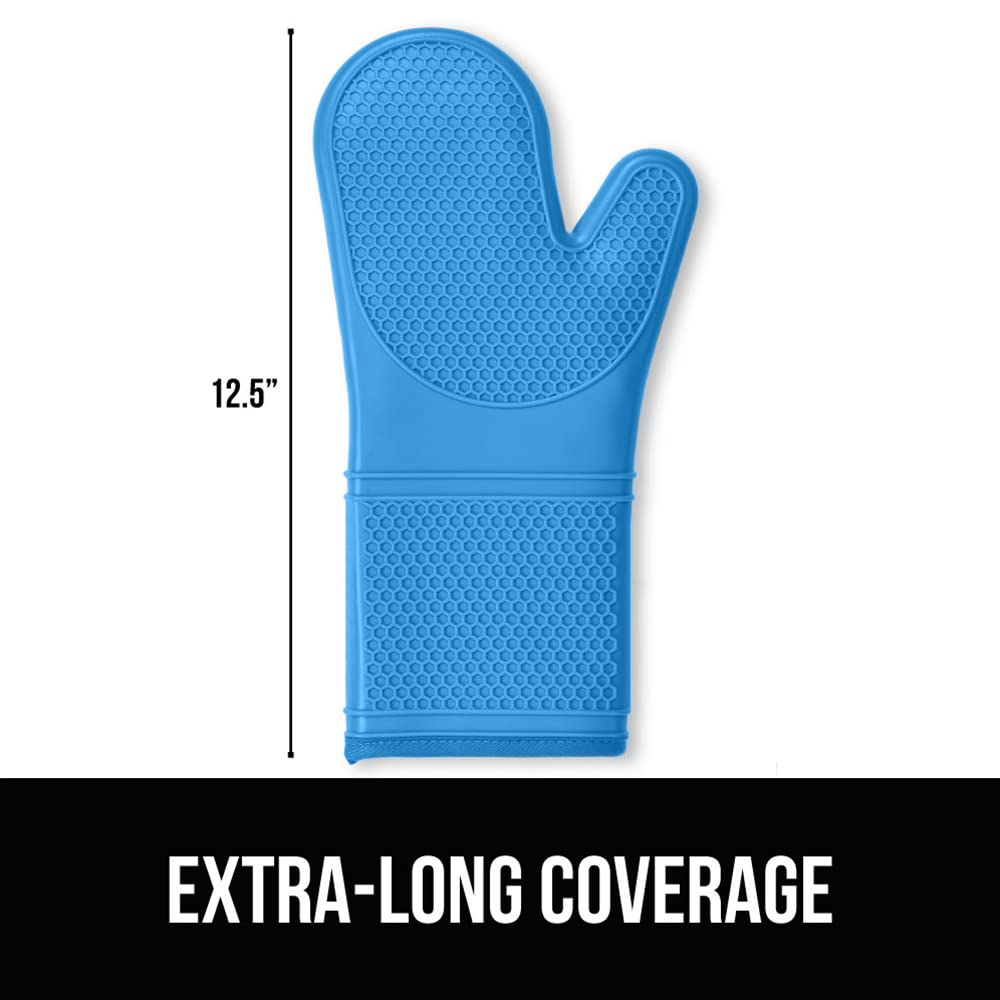 Gorilla Grip Heat and Slip Resistant Silicone Oven Mitts Set, Soft Cotton Lining, Waterproof, BPA-Free, Long Flexible Thick Gloves for Cooking, BBQ, Kitchen Mitt Potholders, 12.5 in, Aqua