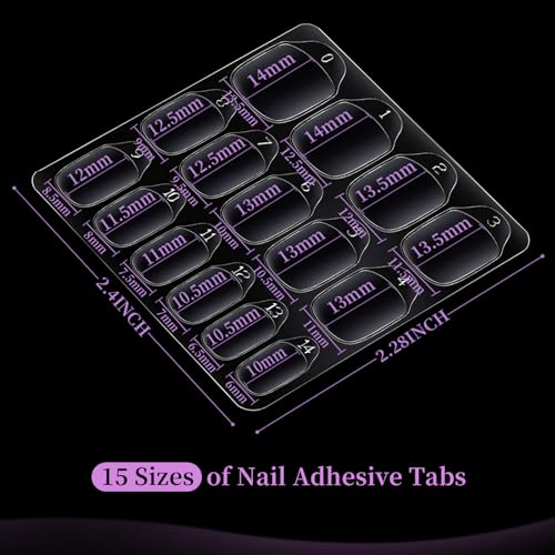 Teenitor 600pcs Press on Nail Adhesive Tabs - 15 Sizes, Clear/Yellow
