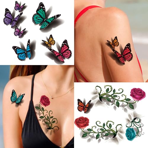 Cerlaza 78 Temporary Tattoos for Women - Butterfly & Flower Designs