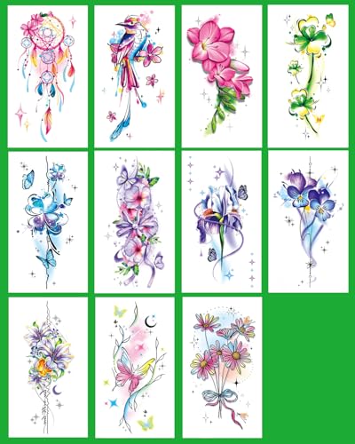 Flower Temporary Tattoo Sheets for Girls Women - 11 Pack
