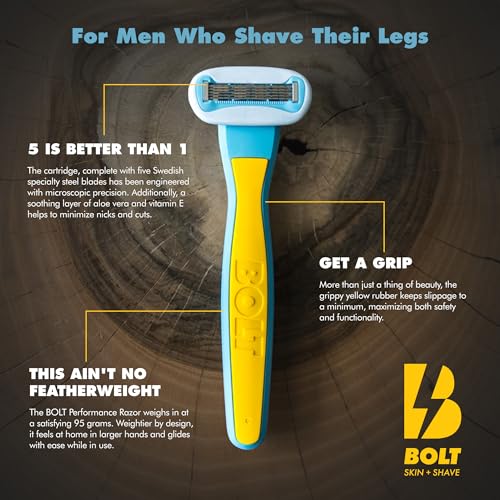 Performance Razor for Men¡¯s Leg, Head, Chest & Arm Shaving ? Ergonomic Zinc Alloy Handle, 5-Blade Cartridge with Aloe & Vitamin E, Designed for Coarse Hair ? With 2 Cartridges