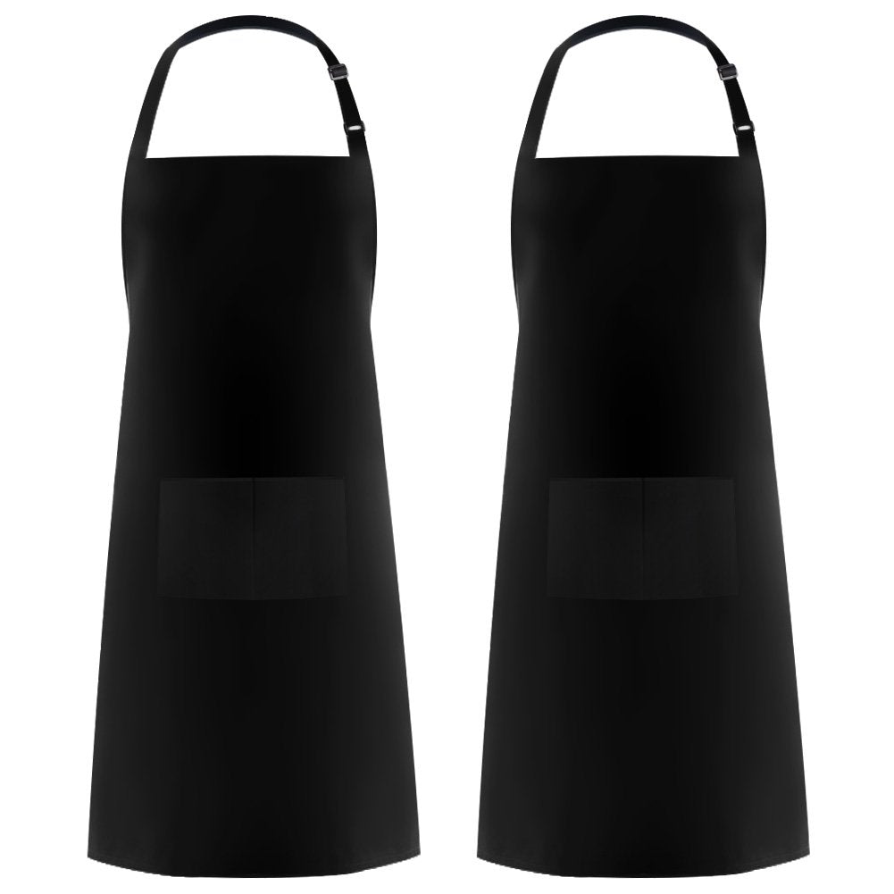 Syntus 2 Pack Adjustable Bib Apron Thicker Version Waterdrop Resistant with 2 Pockets Cooking Kitchen Aprons for Women Men Chef, Black