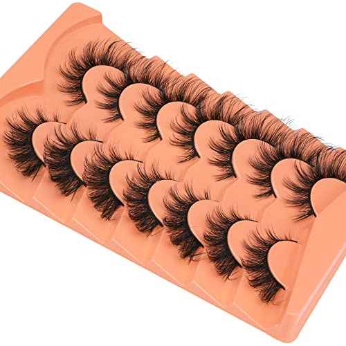 False Eyelashes Wispy Lashes Natural Look Fake Eyelashes Cat Eye Lashes Mink Fluffy Strip False Lashes Fox Eye Lashes Pack 7 Pairs ALICROWN