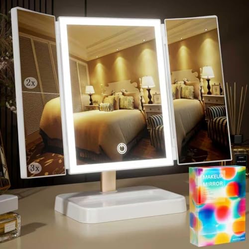 BERTHALESS White Makeup Mirror with Lights & 1X 2X 3X Magnification, Touch Sensor