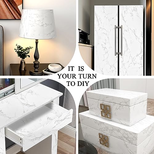 practicalWs Glossy Marble Wall Paper Granite White/Grey Kitchen Countertop Cabinet Furniture Refurbishment Thick Removable Wallpaper Peel and Stick Vinyl Roll Easy to Use 11.8"x78.7"