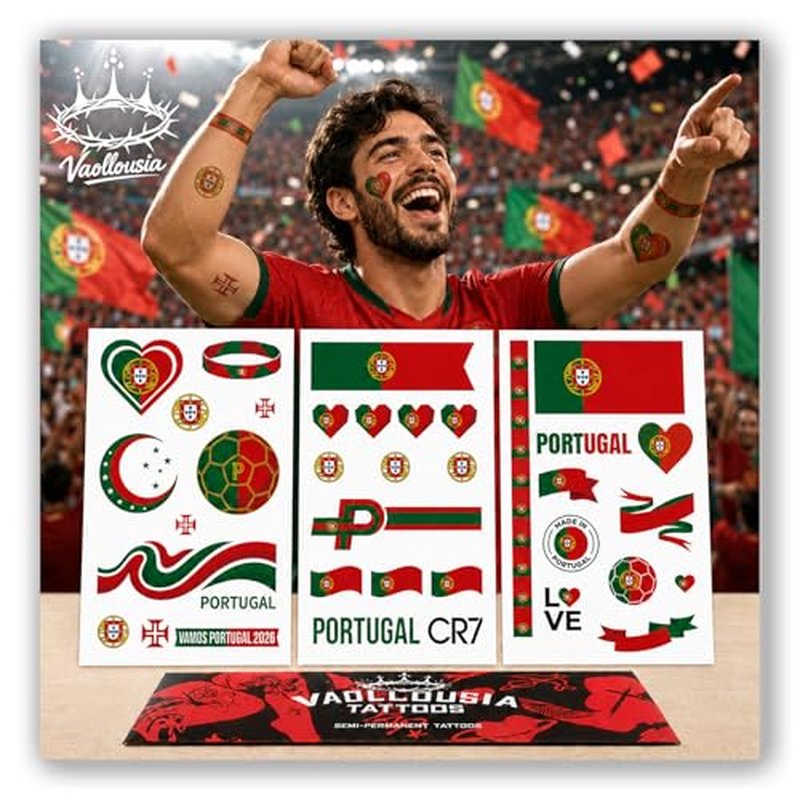 Portugal Flag Temporary Tattoos for Soccer Fans - World Cup 2026