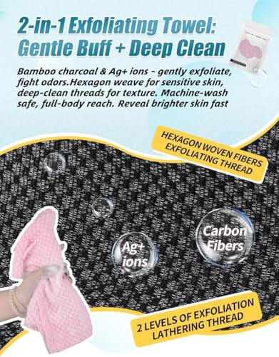 Exfoliating Shower Towel 48" - Dual-Sided Body Scrub Cloth