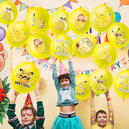 72-Piece Banana Party Favors - Tattoos & Balloons