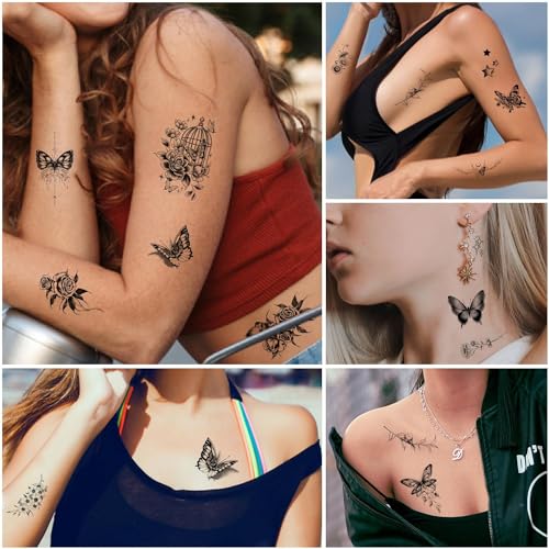 Cerlaza Black Butterfly Temporary Tattoos, 20 Sheets 120 Styles