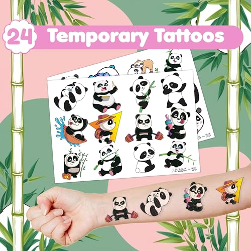 48PCS Panda Party Set - 24PCS Temporary Tattoos & 24PCS Slap Bracelets - Perfect for Panda-Themed Birthday Parties, Baby Showers, Classroom Rewards & Cute Gifts for Girls & Boys