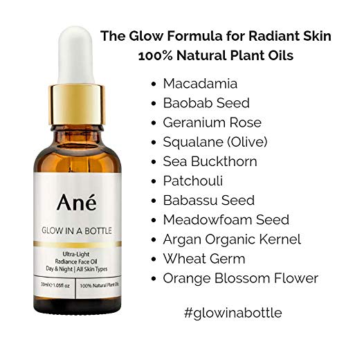 An? Glow in a Bottle Anti-Ageing Vegan Facial Oil for All Skin Types - 100% Natural Plant Oils including Argan, Grapeseed and Squalane