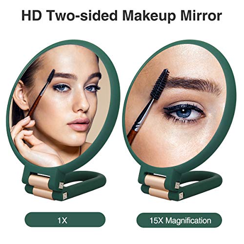 LHIUEM 1x 15x Magnifying Hand Held Mirror，Double Side Travel Mirror